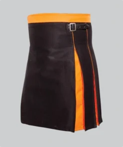 Hand Made Box Pleated Modern Black And Orange Hybrid Kilt Back