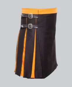 Hand Made Box Pleated Modern Black And Orange Hybrid Kilt Left Side