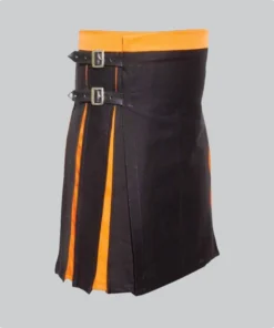 Hand Made Box Pleated Modern Black And Orange Hybrid Kilt Right Side