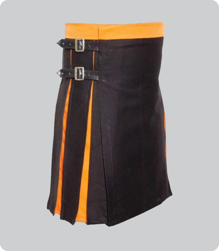 Hand Made Box Pleated Modern Black And Orange Hybrid Kilt Right Side