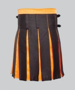 Hand Made Box Pleated Modern Black And Orange Hybrid Kilt Side