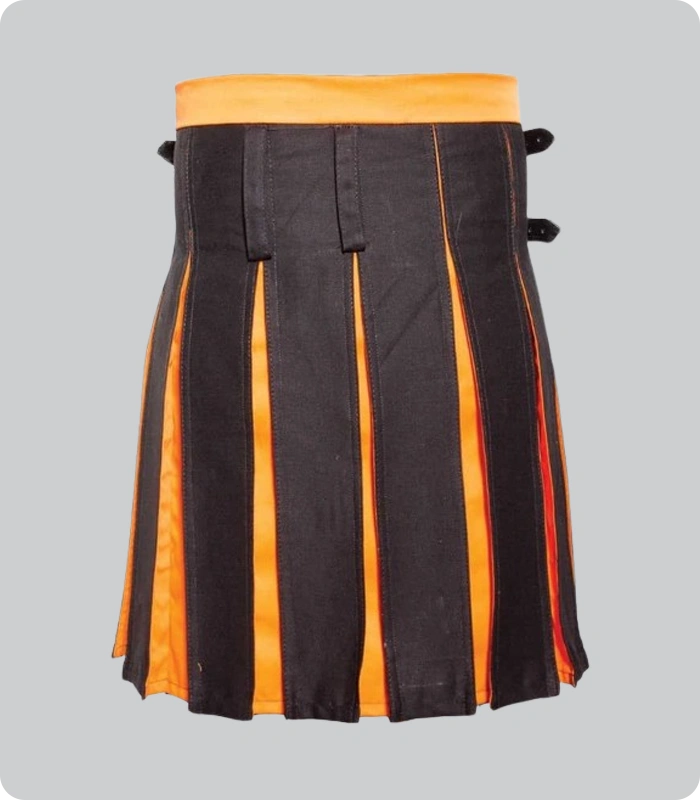Hand Made Box Pleated Modern Black And Orange Hybrid Kilt Side