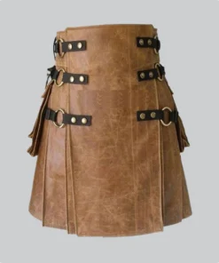 Hand Made Brown And Black Leather Kilt