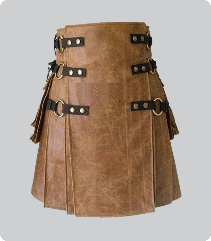 Hand Made Brown And Black Leather Kilt