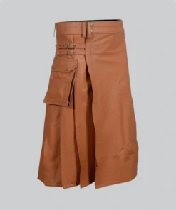Hand Made Brown Leather Utility Kilt Side