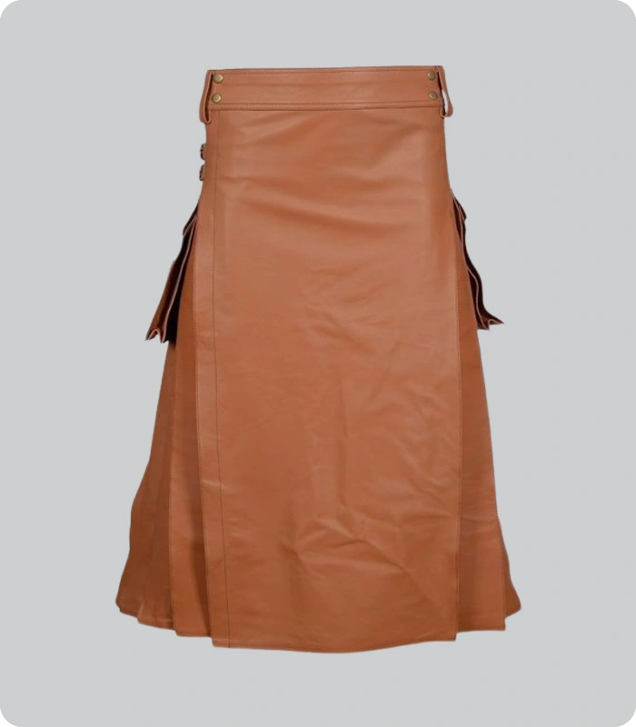 Hand Made Brown Leather Utility Kilt