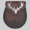 Hand Made Brown Stag Head Leather Sporran