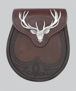 Hand Made Brown Stag Head Leather Sporran