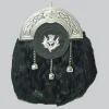 Hand Made Chrome Plain Celtic Thistle Targe Black Rabbit Fur Sporran