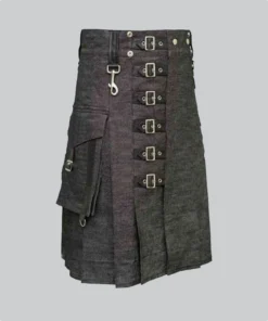 Hand Made Denim Kilt With Straps Back