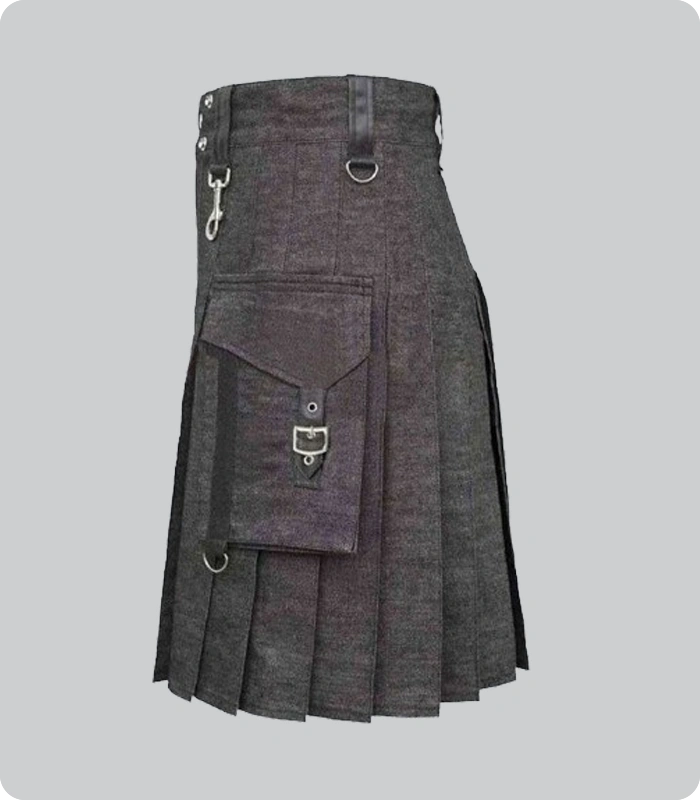 Hand Made Denim Kilt With Straps Side