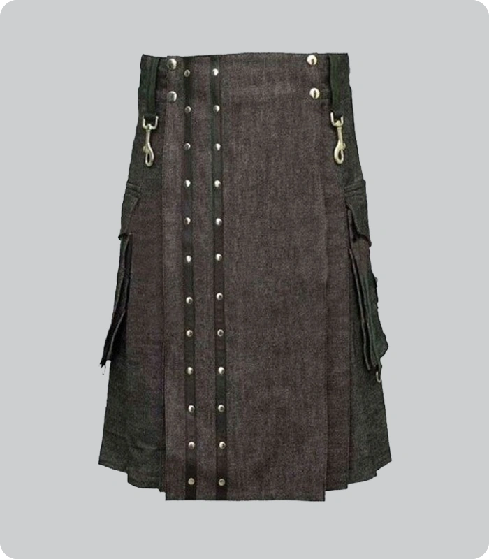 Hand Made Denim Kilt With Straps