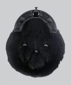 Hand Made Flack Full Dress Black Rabbit Fur Celtic Knot Sporran