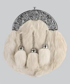 Hand Made Full Dress Chrome White Rabbit Fur Celtic Cross Sporran