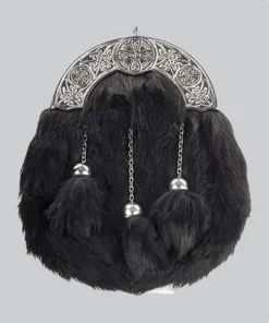 Hand Made Full Dress Chrome_Black Rabbit Fur Celtic Cross Sporran