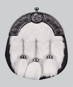 Hand Made Full Dress Thistle And Boss White Rabbit Fur Sporran
