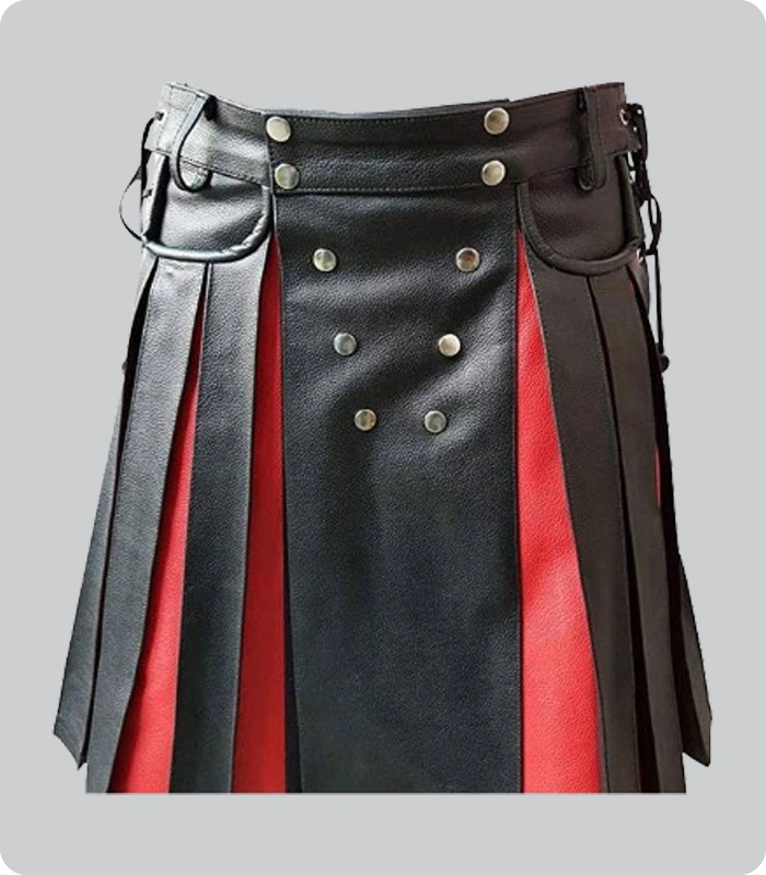 Hand Made Gladiator Leather Kilt with Front Panels Kilt Back