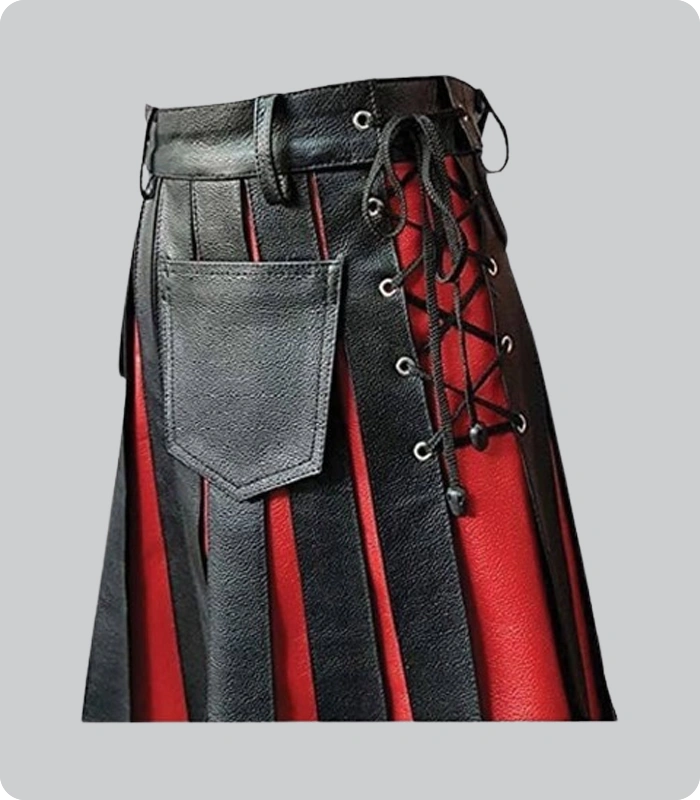 Hand Made Gladiator Leather Kilt with Front Panels Kilt Right Side