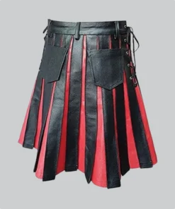 Hand Made Gladiator Leather Kilt with Front Panels Kilt Side