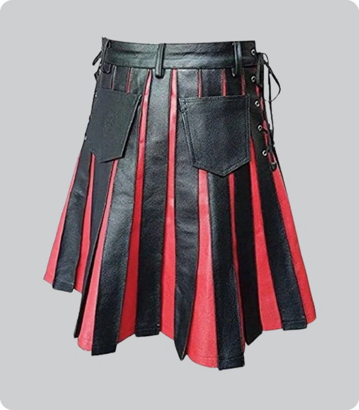 Hand Made Gladiator Leather Kilt with Front Panels Kilt Side