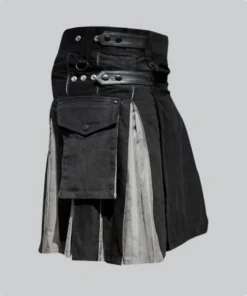 Hand Made Grey & Black Hybrid Kilt With Side Pockets