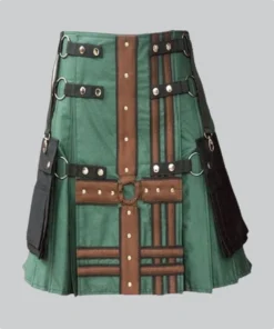 Hand Made Hunter Green With Brown Medieval Hybrid Kilt
