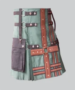 Hand Made Hunter Green With Brown Medieval Hybrid Kilt Back