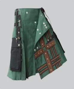 Hand Made Hunter Green With Brown Medieval Hybrid Kilt Side