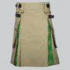 Hand Made Khaki Cotton Irish Tartan Scottish Utility Cargo Hybrid Kilt