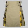 Hand Made Khaki Cotton Mecleod of Lewis Tartan Hybrid Kilt