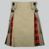 Hand Made Khaki Cotton Wallace Tartan Hybrid Kilt