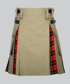 Hand Made Khaki Cotton Wallace Tartan Hybrid Kilt