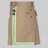 Hand Made Khaki Fireman Utility Kilt With High visible Reflactor Tape