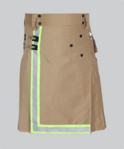 Hand Made Khaki Fireman Utility Kilt With High visible Reflactor Tape