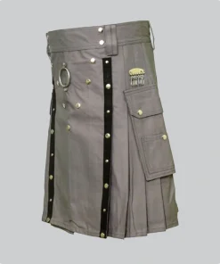 Hand Made Light Grey Utility Kilt left Side