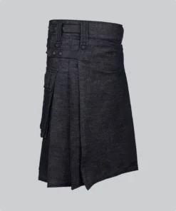 Hand Made Men Black Denim Utility Kilt