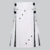 Hand Made Men White Cotton Utility Hybrid Kilt