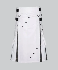 Hand Made Men White Cotton Utility Hybrid Kilt