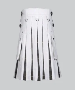 Hand Made Men White Cotton Utility Hybrid Kilt Back