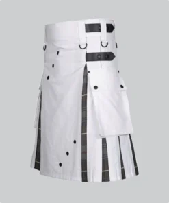Hand Made Men White Cotton Utility Hybrid Kilt Back Left Side