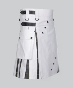 Hand Made Men White Cotton Utility Hybrid Kilt Back Right Side