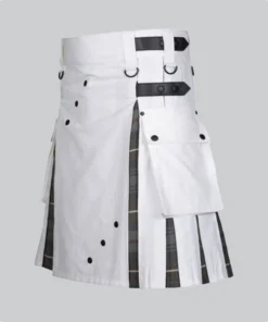 Hand Made Men White Cotton Utility Hybrid Kilt Back Side