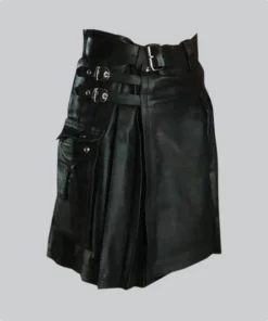 Hand Made Mens Black Leather Kilt