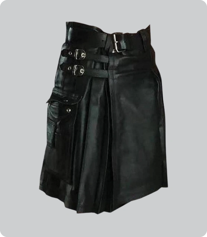 Hand Made Mens Black Leather Kilt