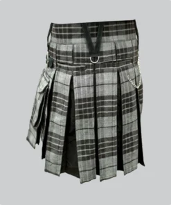 Hand Made Modern Grey Box Pleated Hybrid Kilt Side