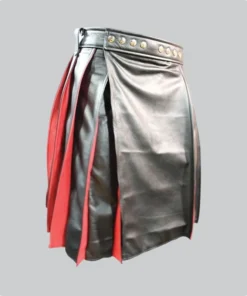 Hand Made Pleated Black & Red Leather Kilt