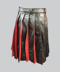 Hand Made Pleated Black & Red Leather Kilt Back