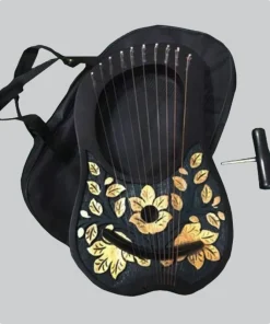 Hand Made Rosewood 10 Metal Strings Black Gold Lyre Harp