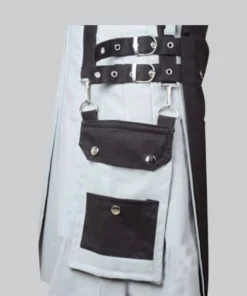 Hand Made Scottish Black And Grey Cotton Hybrid Kilt Side