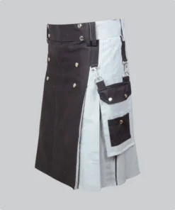 Hand Made Scottish Black And Grey Cotton Hybrid Kilt back